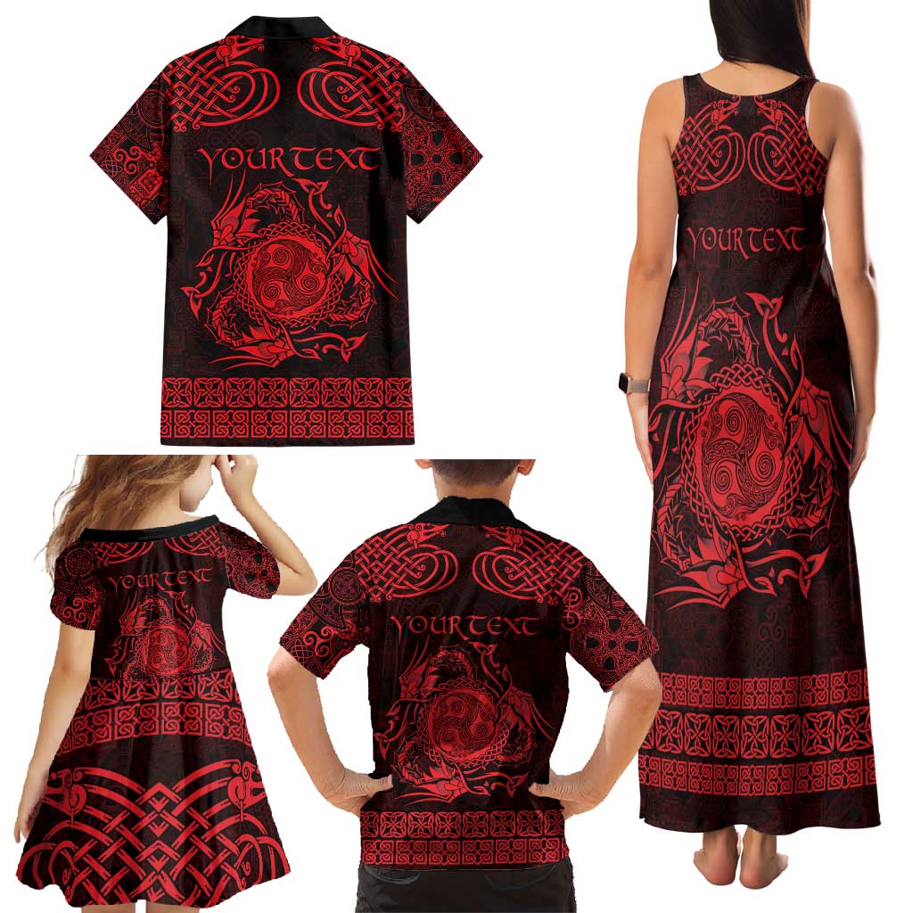 Personalized Montgomeryshire Sir Drefaldwyn Family Matching Tank Maxi Dress and Hawaiian Shirt Red Water Triskele Celtic-inspired - Wonder Print Shop