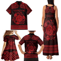 Personalized Montgomeryshire Sir Drefaldwyn Family Matching Tank Maxi Dress and Hawaiian Shirt Red Water Triskele Celtic-inspired - Wonder Print Shop