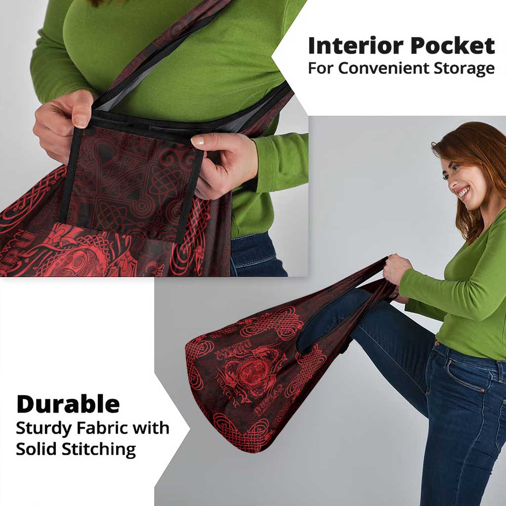 Personalized Montgomeryshire Sir Drefaldwyn Grocery Bag Red Water Triskele Celtic-inspired - Wonder Print Shop