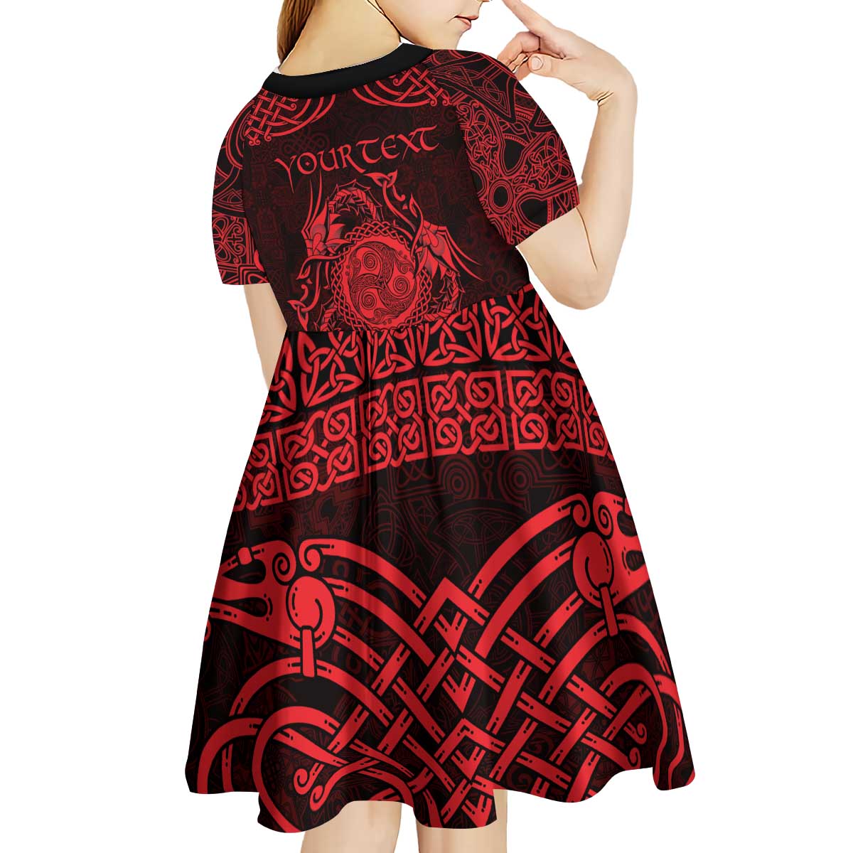 Personalized Montgomeryshire Sir Drefaldwyn Kid Short Sleeve Dress Red Water Triskele Celtic-inspired - Wonder Print Shop
