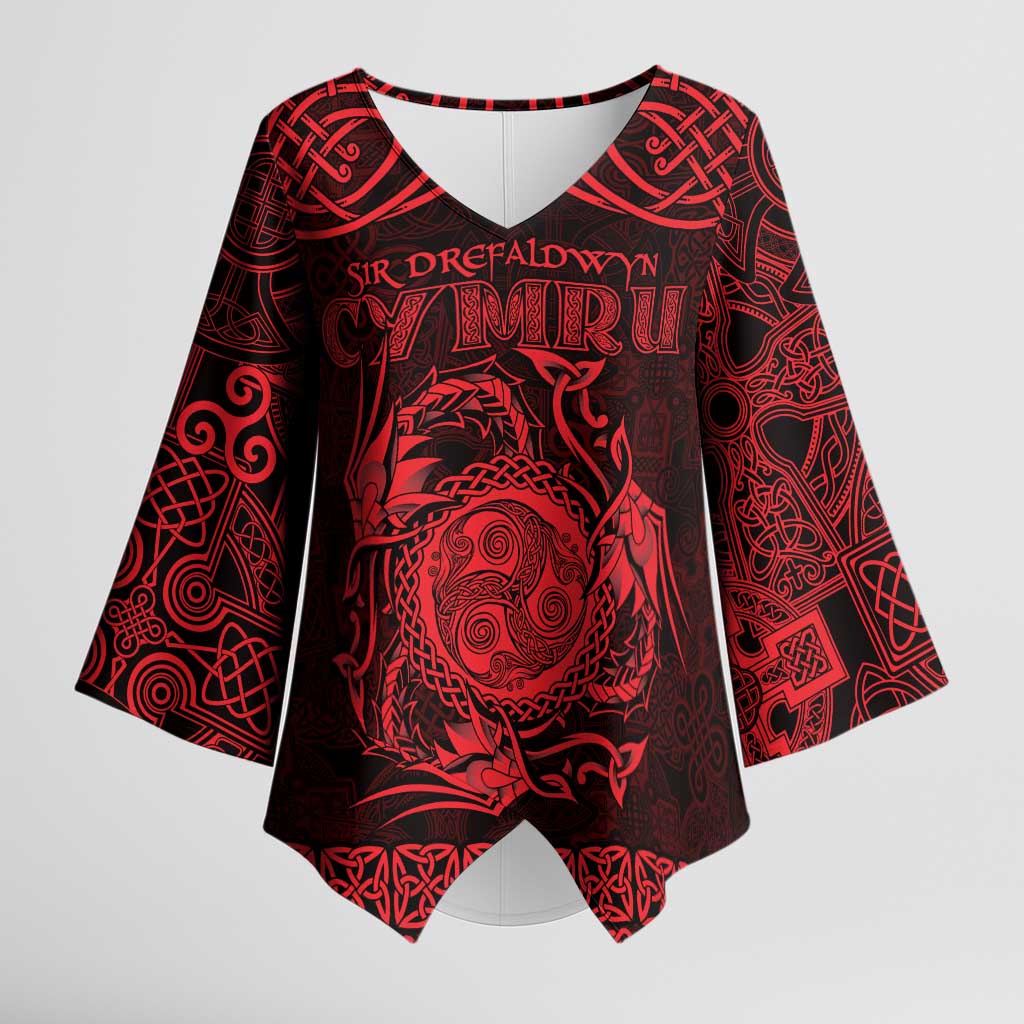 Personalized Montgomeryshire Sir Drefaldwyn Kimono Sleeve Blouse Red Water Triskele Celtic-inspired - Wonder Print Shop