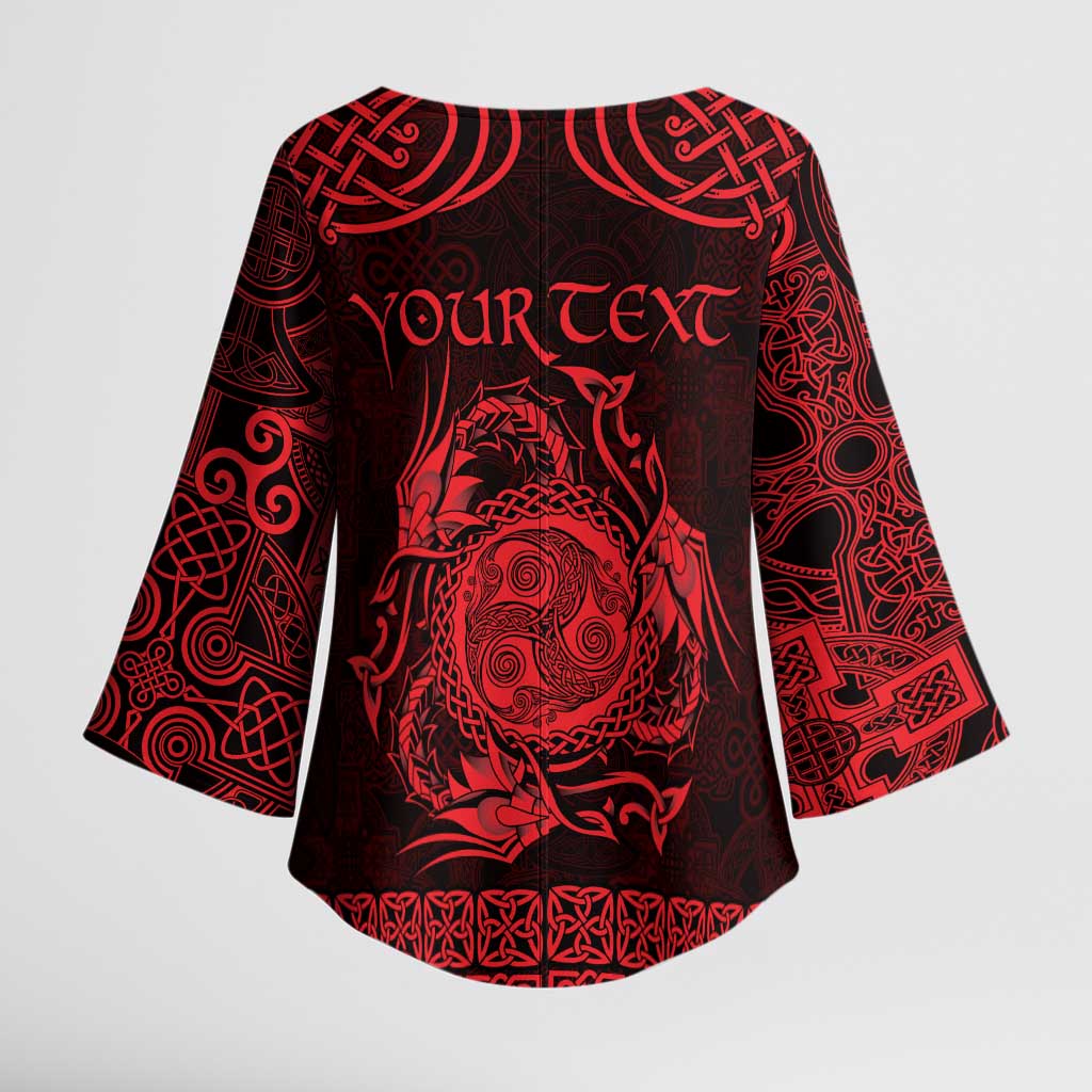 Personalized Montgomeryshire Sir Drefaldwyn Kimono Sleeve Blouse Red Water Triskele Celtic-inspired - Wonder Print Shop