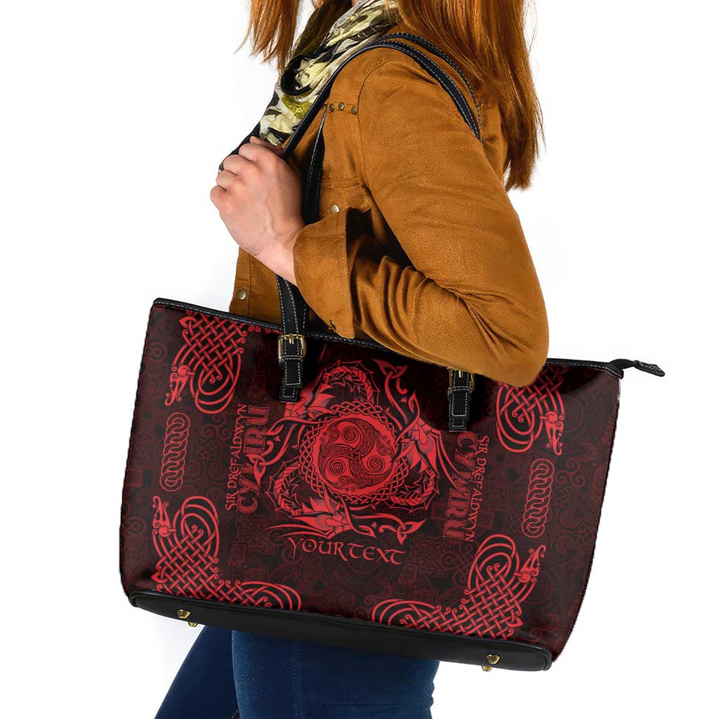 Personalized Montgomeryshire Sir Drefaldwyn Leather Tote Bag Red Water Triskele Celtic-inspired - Wonder Print Shop