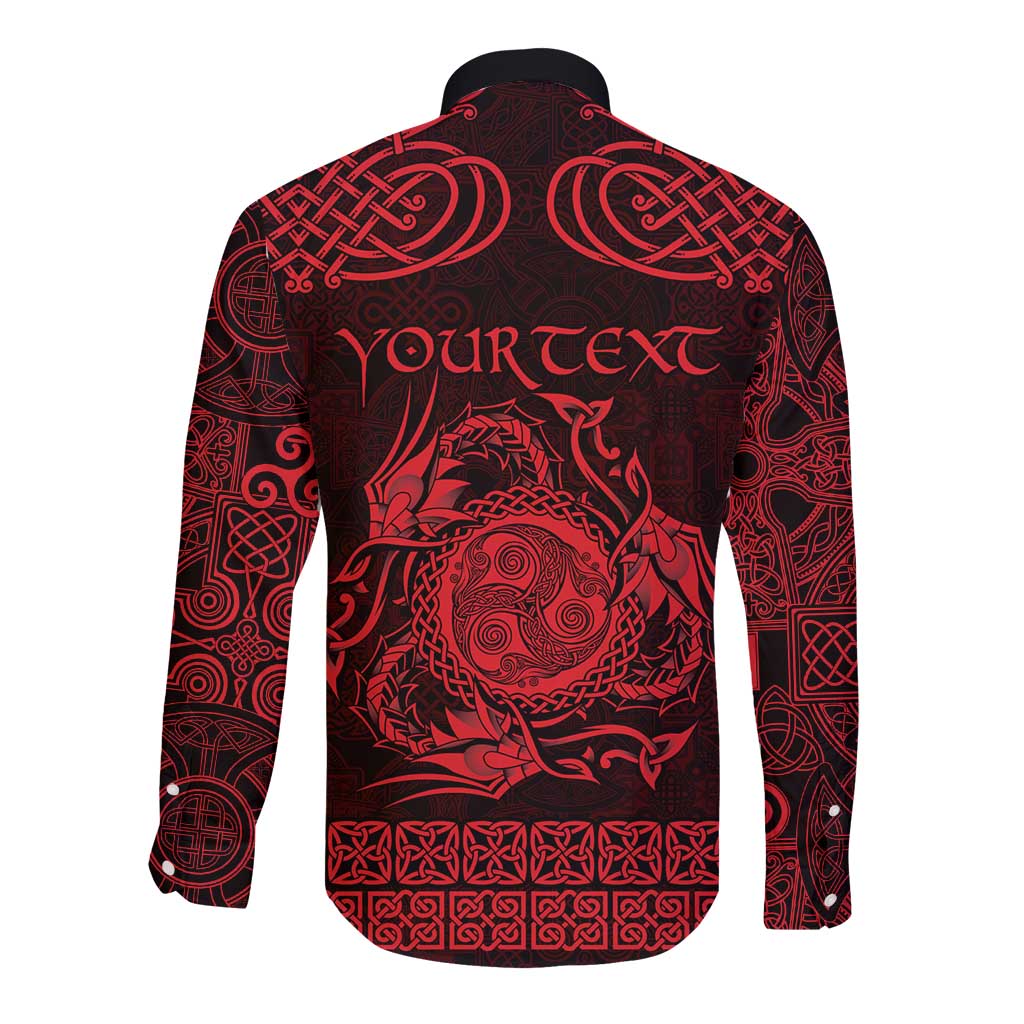 Personalized Montgomeryshire Sir Drefaldwyn Long Sleeve Button Shirt Red Water Triskele Celtic-inspired - Wonder Print Shop