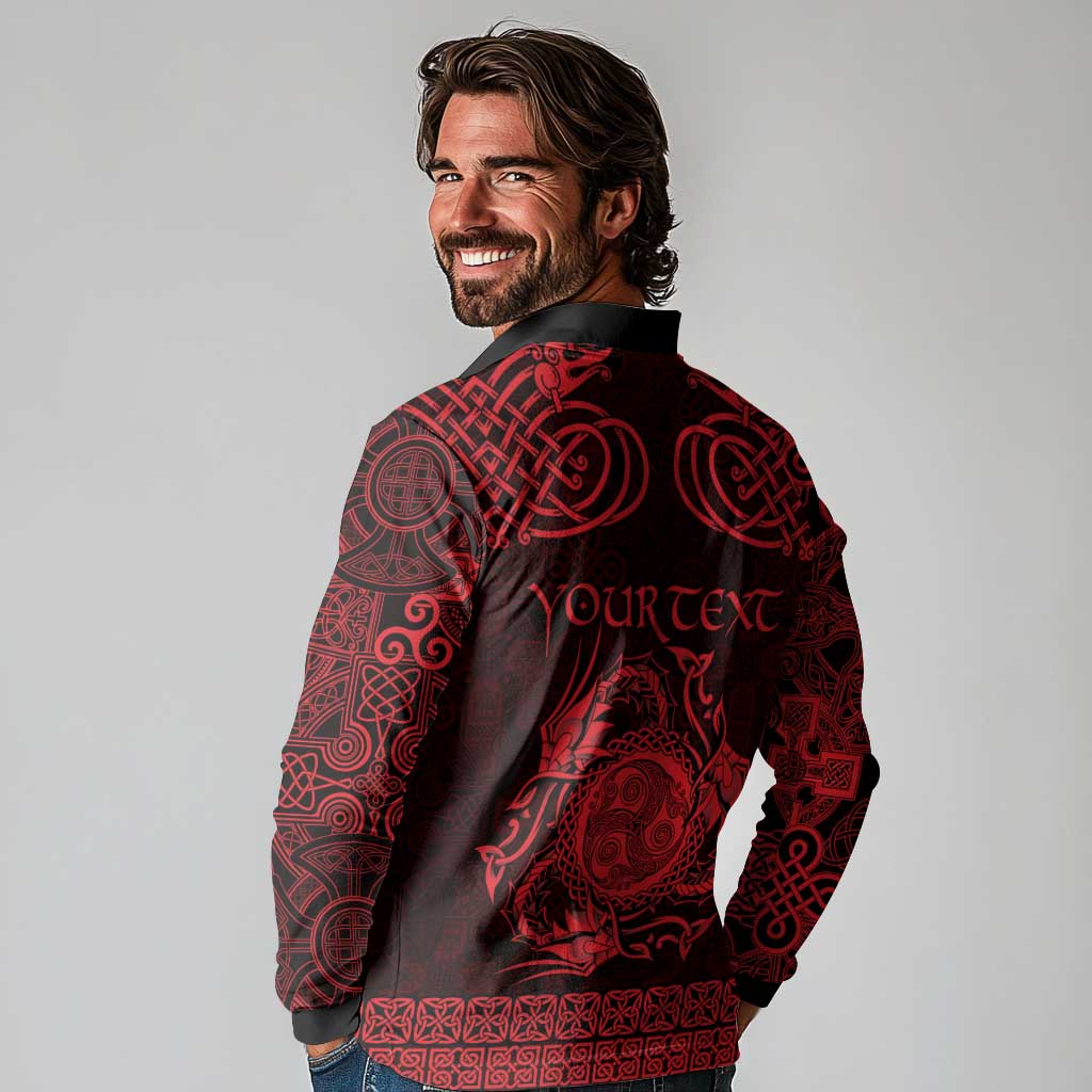 Personalized Montgomeryshire Sir Drefaldwyn Long Sleeve Polo Shirt Red Water Triskele Celtic-inspired - Wonder Print Shop