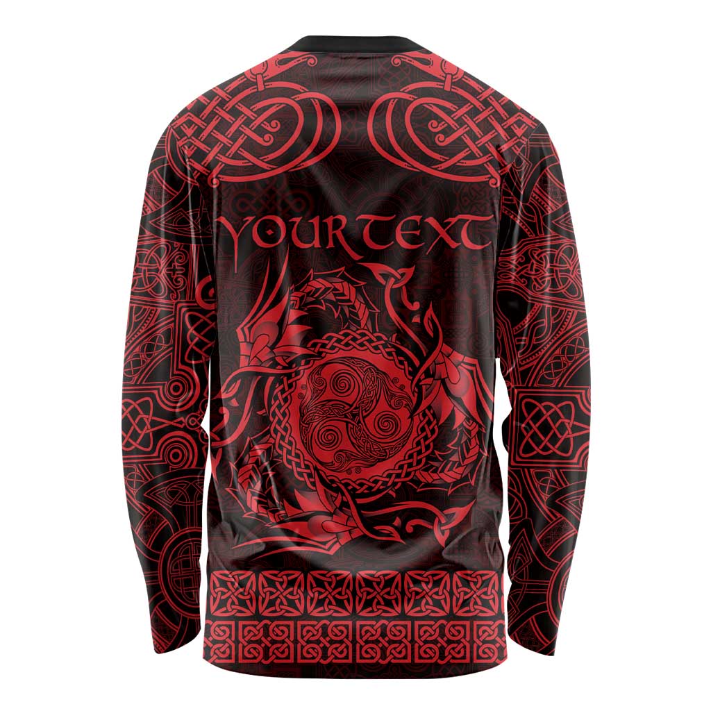 Personalized Montgomeryshire Sir Drefaldwyn Long Sleeve Shirt Red Water Triskele Celtic-inspired - Wonder Print Shop