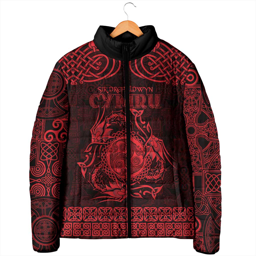Personalized Montgomeryshire Sir Drefaldwyn Padded Jacket Red Water Triskele Celtic-inspired - Wonder Print Shop