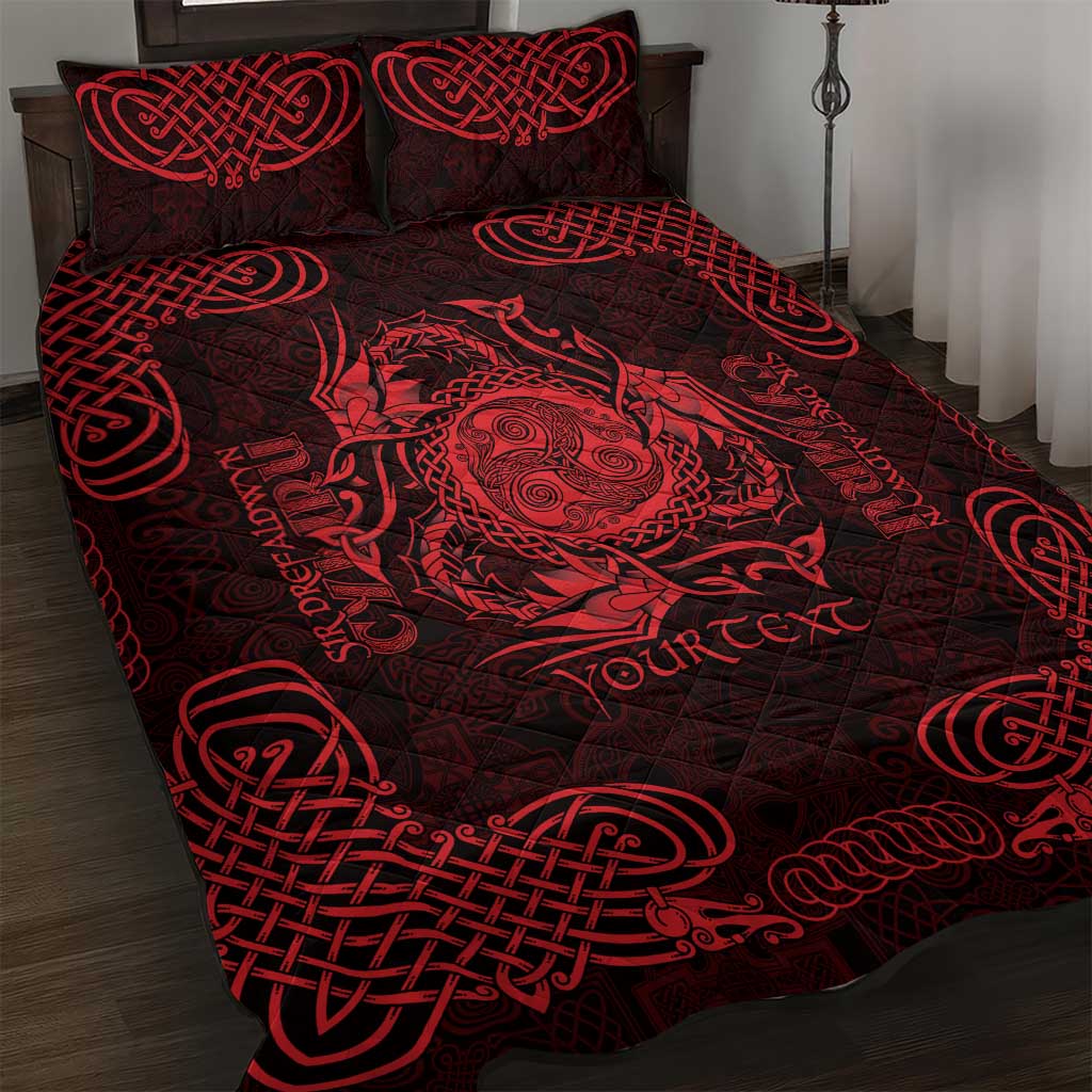 Personalized Montgomeryshire Sir Drefaldwyn Quilt Bed Set Red Water Triskele Celtic-inspired - Wonder Print Shop