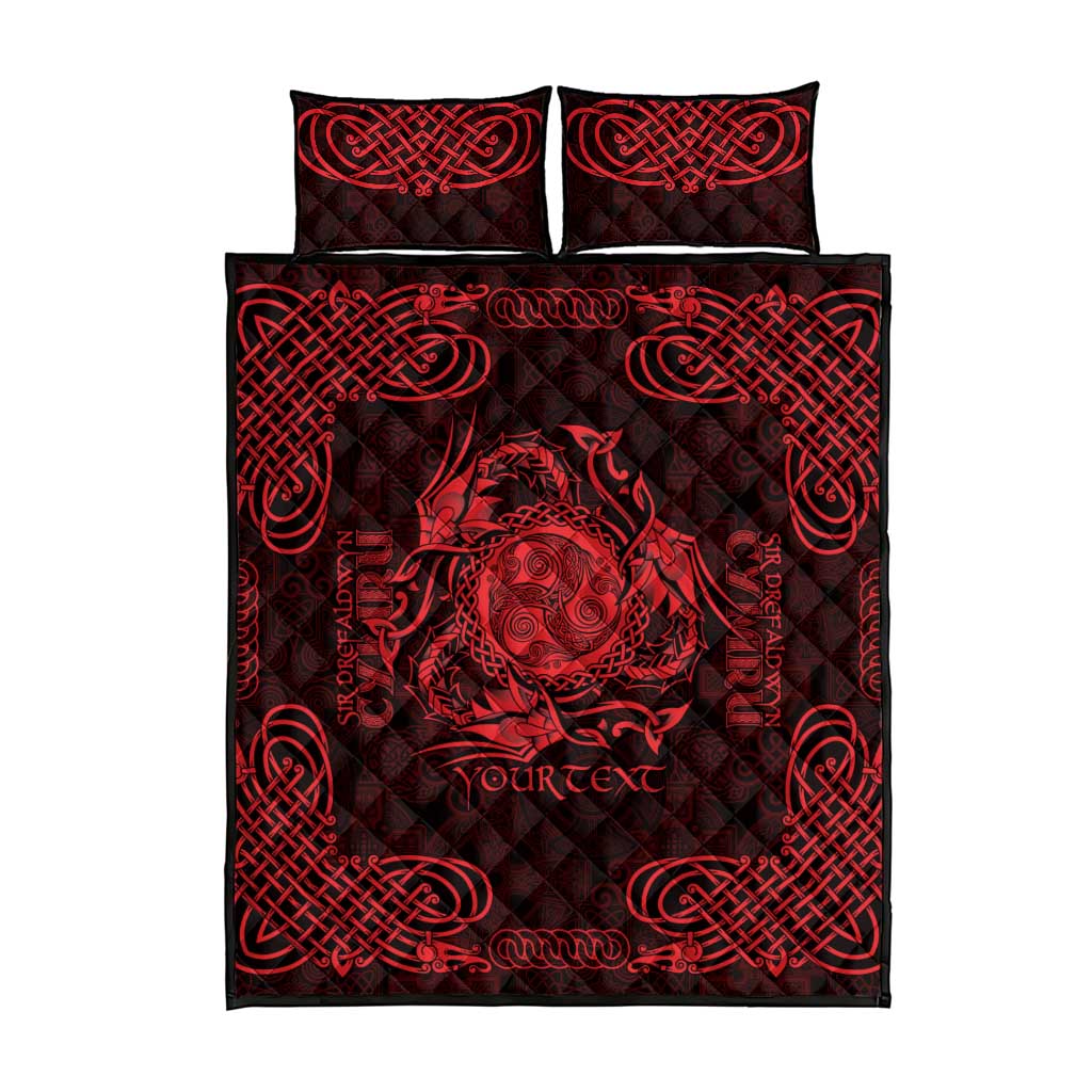 Personalized Montgomeryshire Sir Drefaldwyn Quilt Bed Set Red Water Triskele Celtic-inspired - Wonder Print Shop