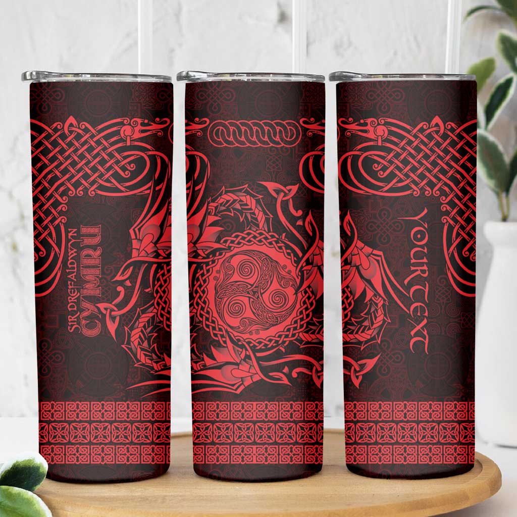 Personalized Montgomeryshire Sir Drefaldwyn Skinny Tumbler Red Water Triskele Celtic-inspired - Wonder Print Shop