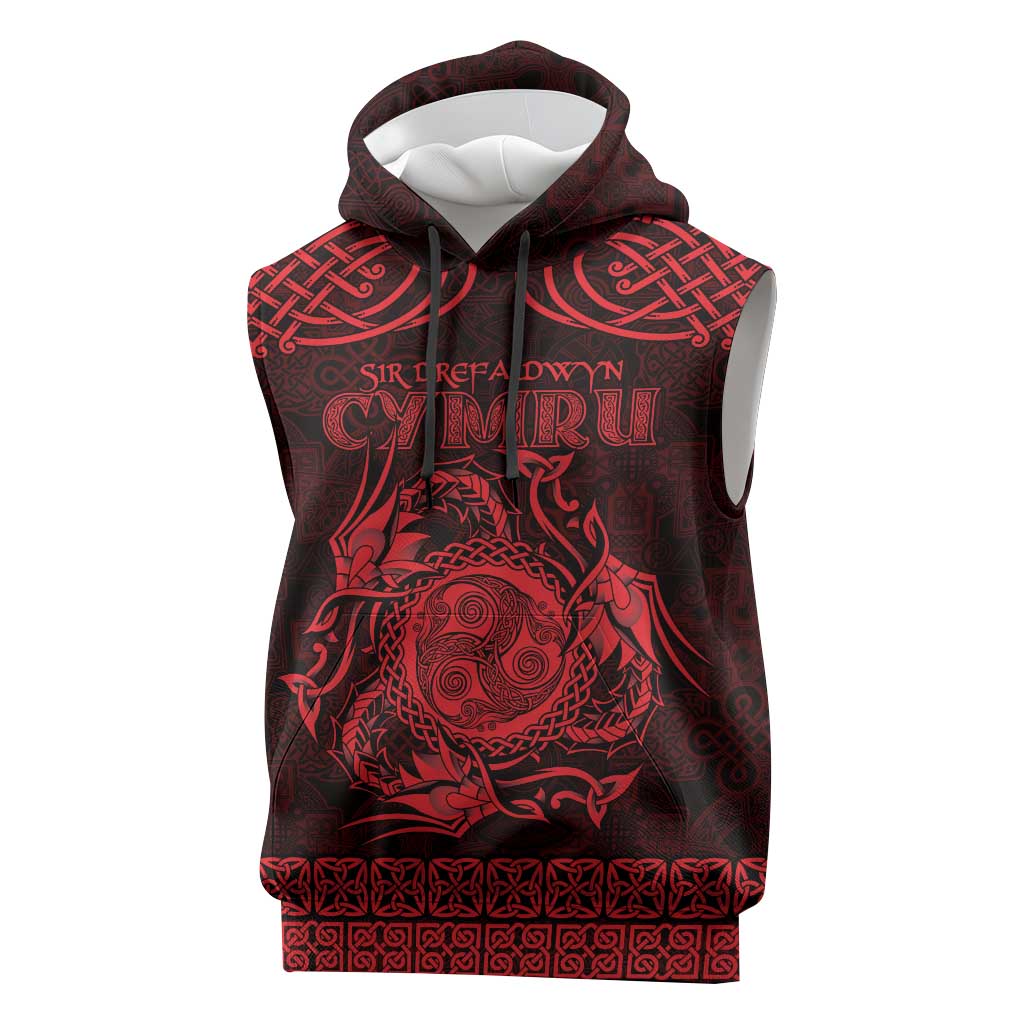 Personalized Montgomeryshire Sir Drefaldwyn Sleeveless Hoodie Red Water Triskele Celtic-inspired - Wonder Print Shop
