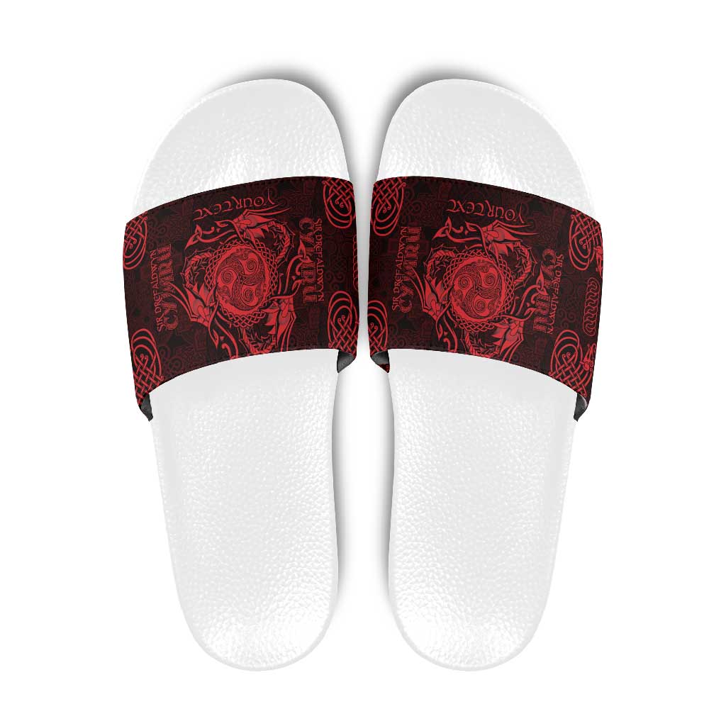 Personalized Montgomeryshire Sir Drefaldwyn Slide Sandals Red Water Triskele Celtic-inspired - Wonder Print Shop