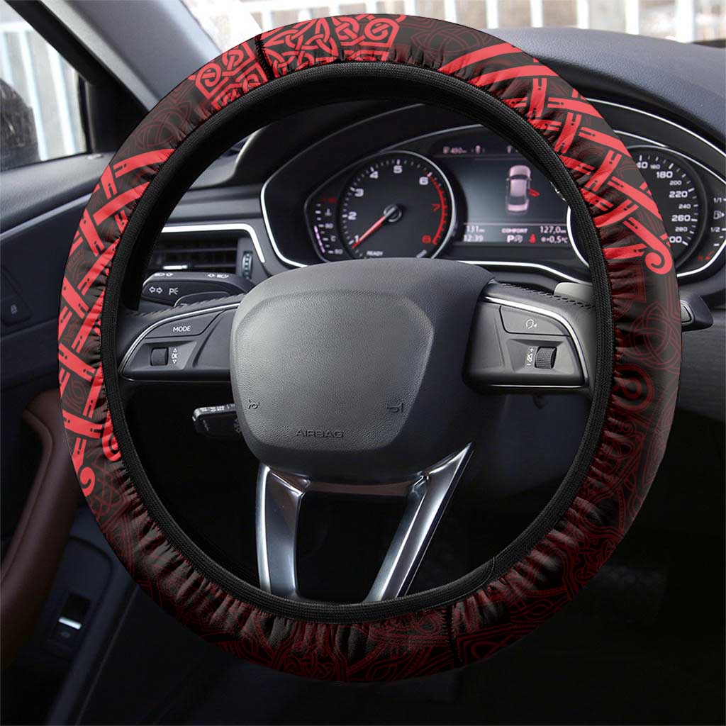 Montgomeryshire Sir Drefaldwyn Steering Wheel Cover Red Water Triskele Celtic-inspired - Wonder Print Shop
