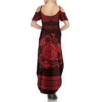 Personalized Montgomeryshire Sir Drefaldwyn Summer Maxi Dress Red Water Triskele Celtic-inspired - Wonder Print Shop