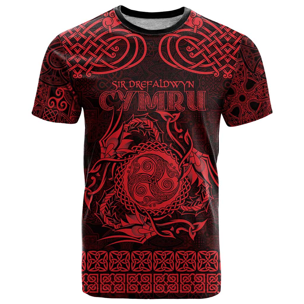 Personalized Montgomeryshire Sir Drefaldwyn T Shirt Red Water Triskele Celtic-inspired - Wonder Print Shop