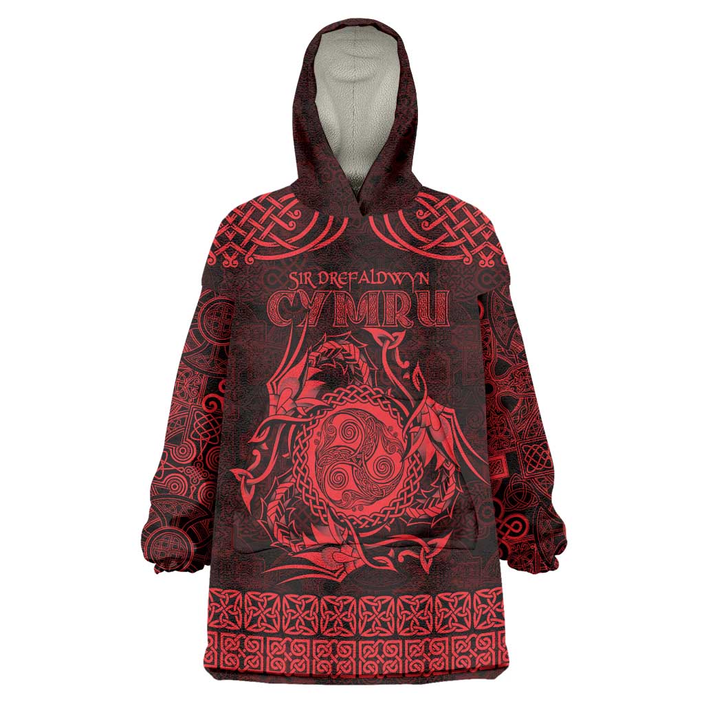 Personalized Montgomeryshire Sir Drefaldwyn Wearable Blanket Hoodie Red Water Triskele Celtic-inspired - Wonder Print Shop