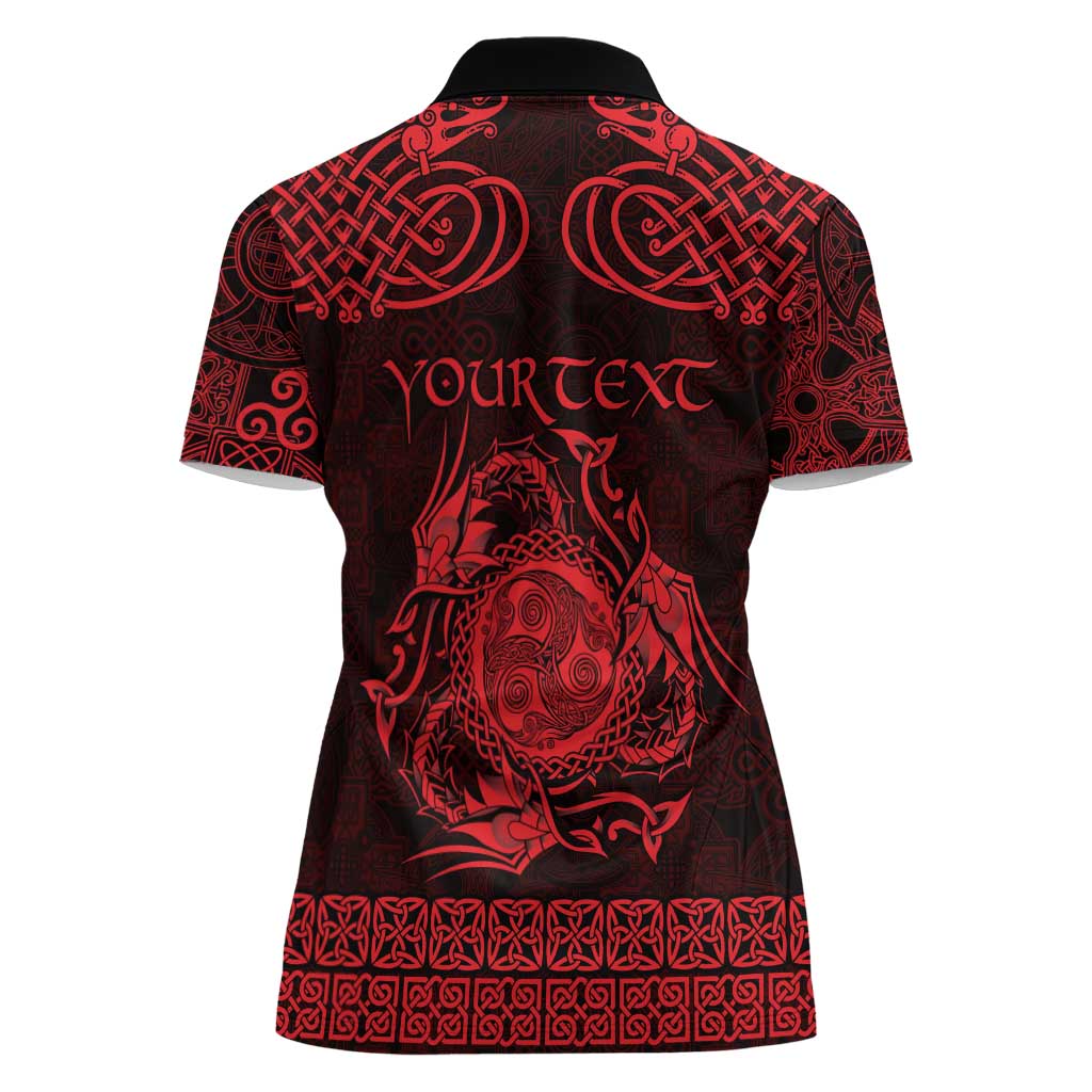 Personalized Montgomeryshire Sir Drefaldwyn Women Polo Shirt Red Water Triskele Celtic-inspired - Wonder Print Shop
