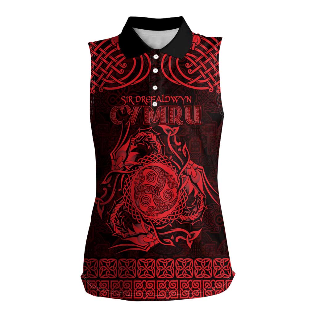 Personalized Montgomeryshire Sir Drefaldwyn Women Sleeveless Polo Shirt Red Water Triskele Celtic-inspired - Wonder Print Shop