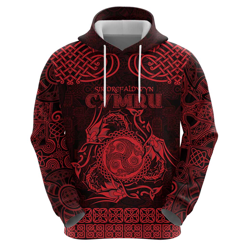 Personalized Montgomeryshire Sir Drefaldwyn Zip Hoodie Red Water Triskele Celtic-inspired - Wonder Print Shop
