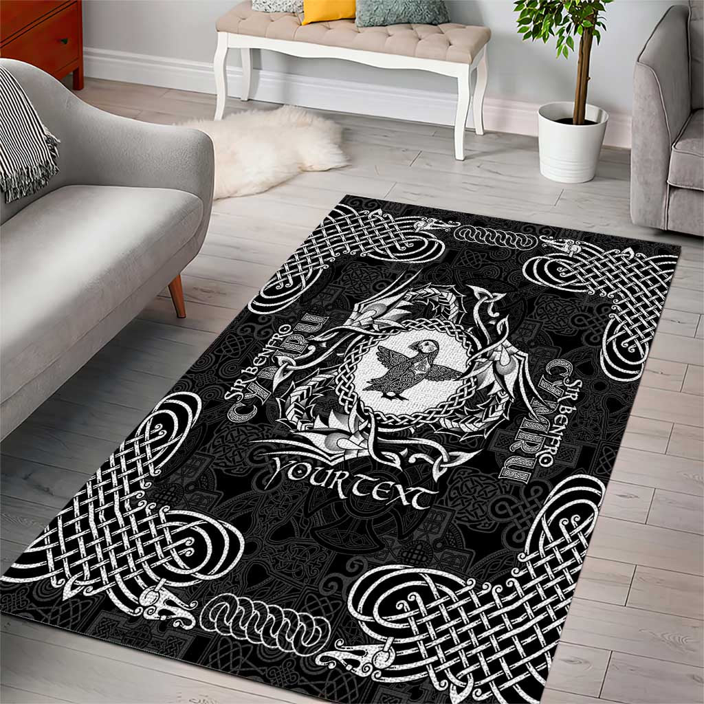 Personalized Pembrokeshire Sir Benfro Area Rug Black Puffin Celtic-inspired - Wonder Print Shop