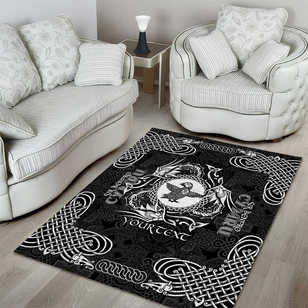 Personalized Pembrokeshire Sir Benfro Area Rug Black Puffin Celtic-inspired - Wonder Print Shop