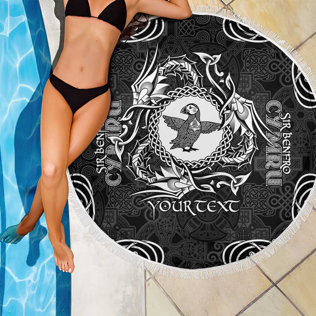 Personalized Pembrokeshire Sir Benfro Beach Blanket Black Puffin Celtic-inspired - Wonder Print Shop