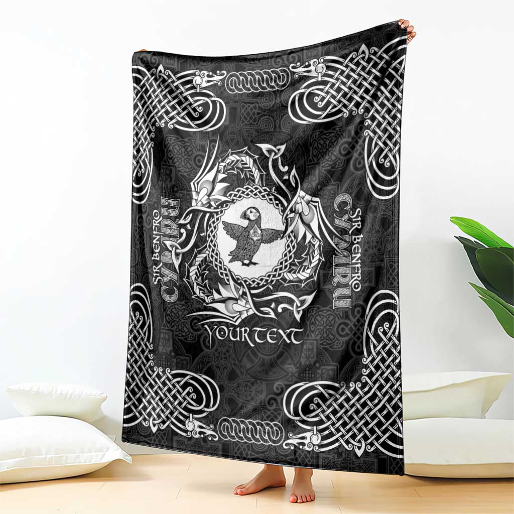 Personalized Pembrokeshire Sir Benfro Blanket Black Puffin Celtic-inspired - Wonder Print Shop