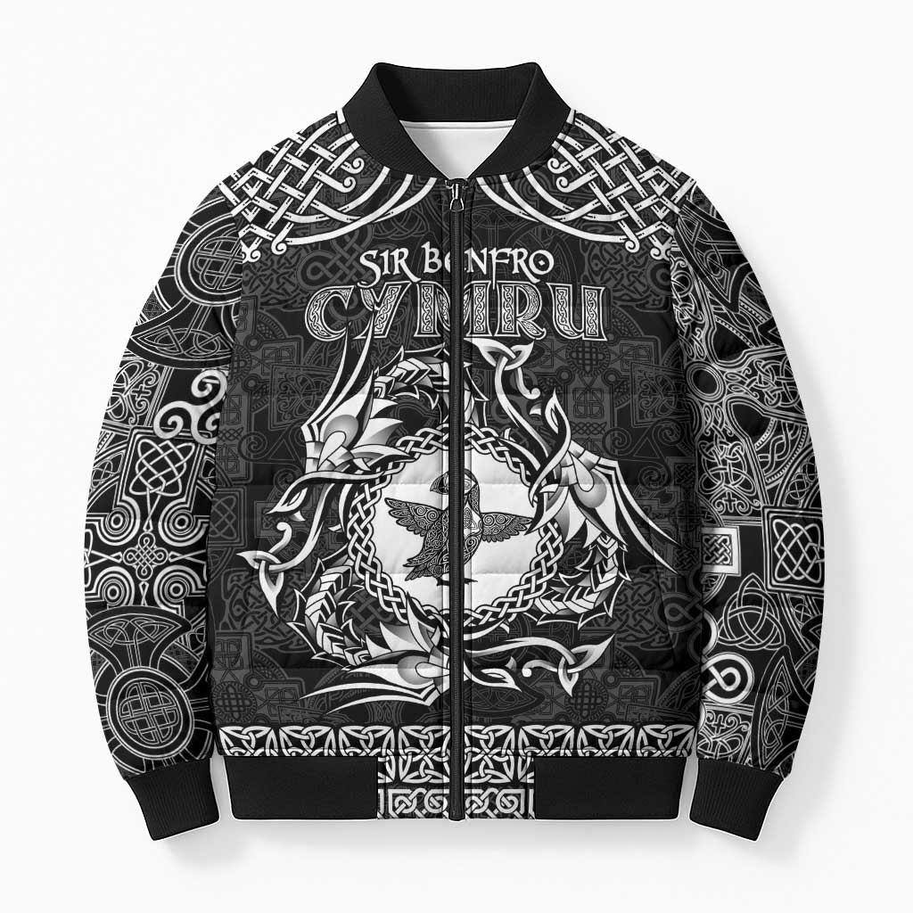 Personalized Pembrokeshire Sir Benfro Bomber Puffer Jacket Black Puffin Celtic-inspired - Wonder Print Shop