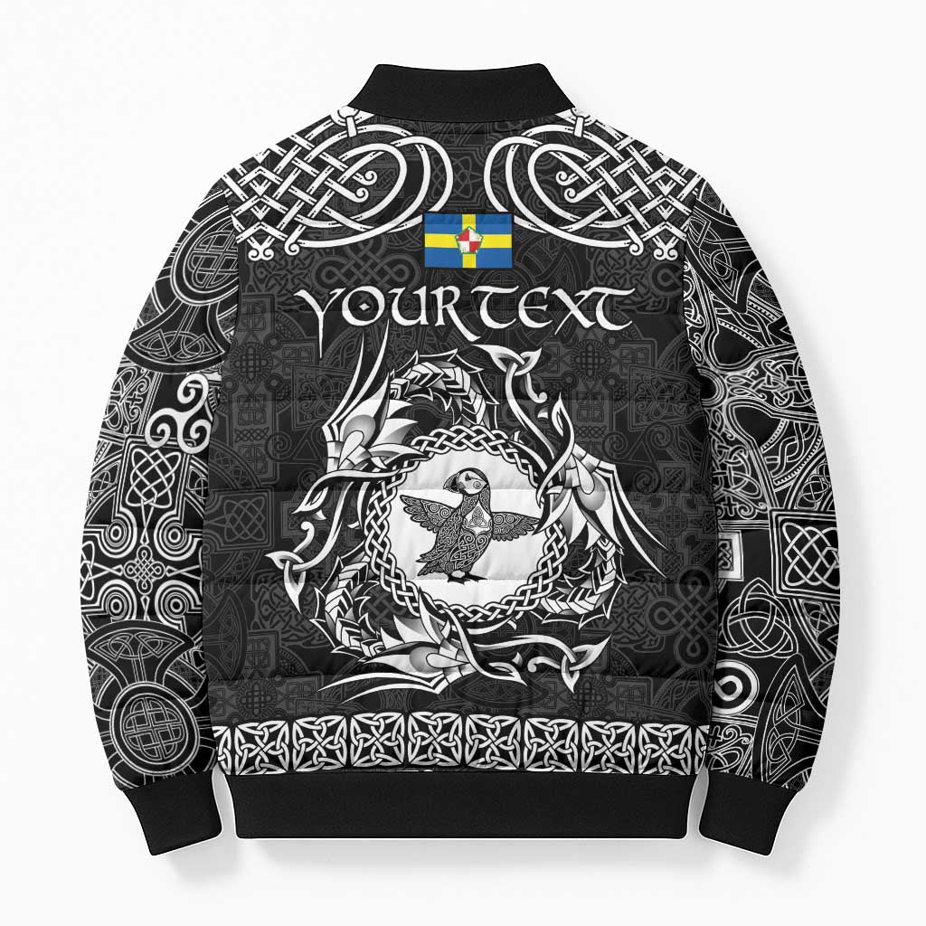 Personalized Pembrokeshire Sir Benfro Bomber Puffer Jacket Black Puffin Celtic-inspired - Wonder Print Shop