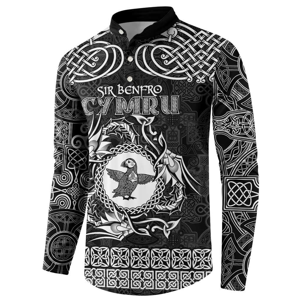 Personalized Pembrokeshire Sir Benfro Button Sweatshirt Black Puffin Celtic-inspired - Wonder Print Shop