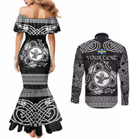 Personalized Pembrokeshire Sir Benfro Couples Matching Mermaid Dress and Long Sleeve Button Shirt Black Puffin Celtic-inspired - Wonder Print Shop