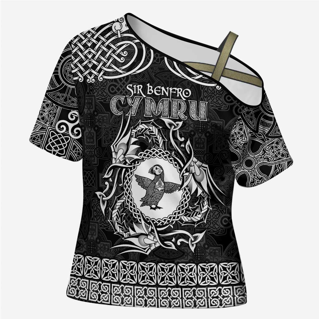Personalized Pembrokeshire Sir Benfro Cross Shoulder Shirt Black Puffin Celtic-inspired - Wonder Print Shop