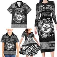 Personalized Pembrokeshire Sir Benfro Family Matching Long Sleeve Bodycon Dress and Hawaiian Shirt Black Puffin Celtic-inspired - Wonder Print Shop