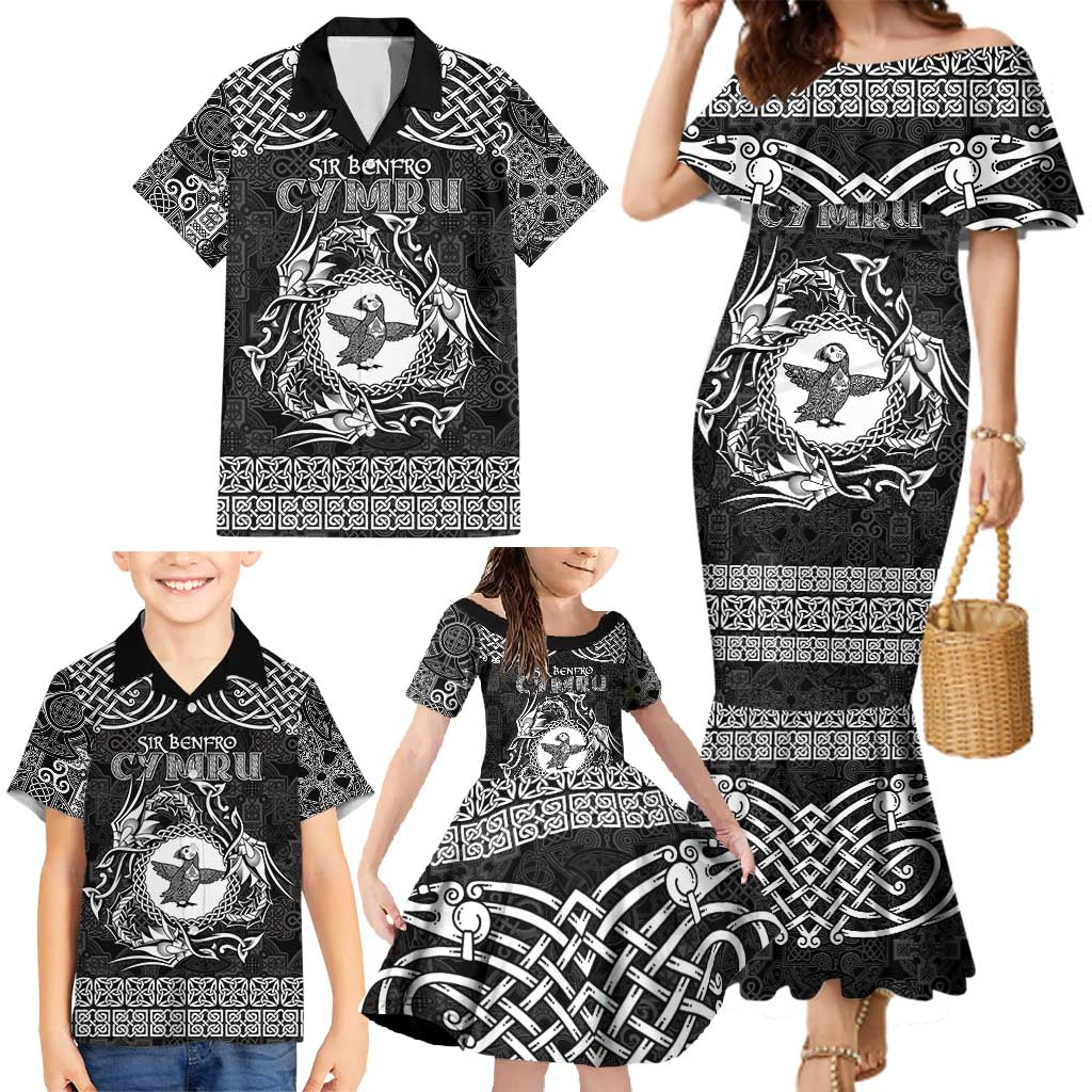 Personalized Pembrokeshire Sir Benfro Family Matching Mermaid Dress and Hawaiian Shirt Black Puffin Celtic-inspired - Wonder Print Shop