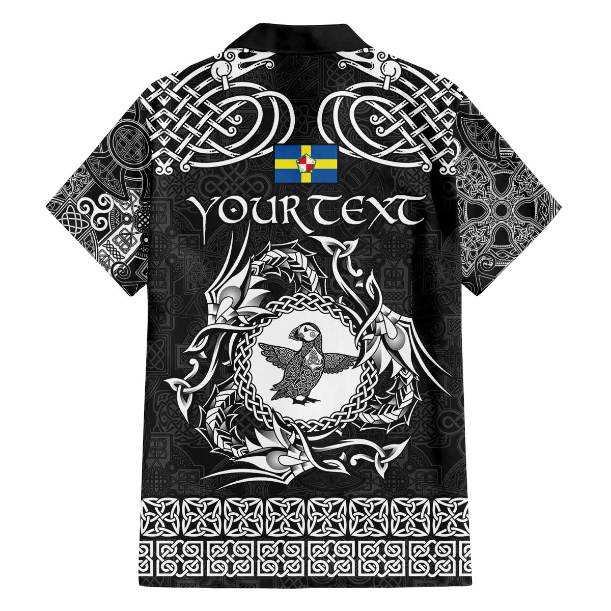 Personalized Pembrokeshire Sir Benfro Family Matching Off The Shoulder Long Sleeve Dress and Hawaiian Shirt Black Puffin Celtic-inspired - Wonder Print Shop
