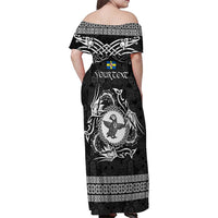 Personalized Pembrokeshire Sir Benfro Family Matching Off Shoulder Maxi Dress and Hawaiian Shirt Black Puffin Celtic-inspired - Wonder Print Shop