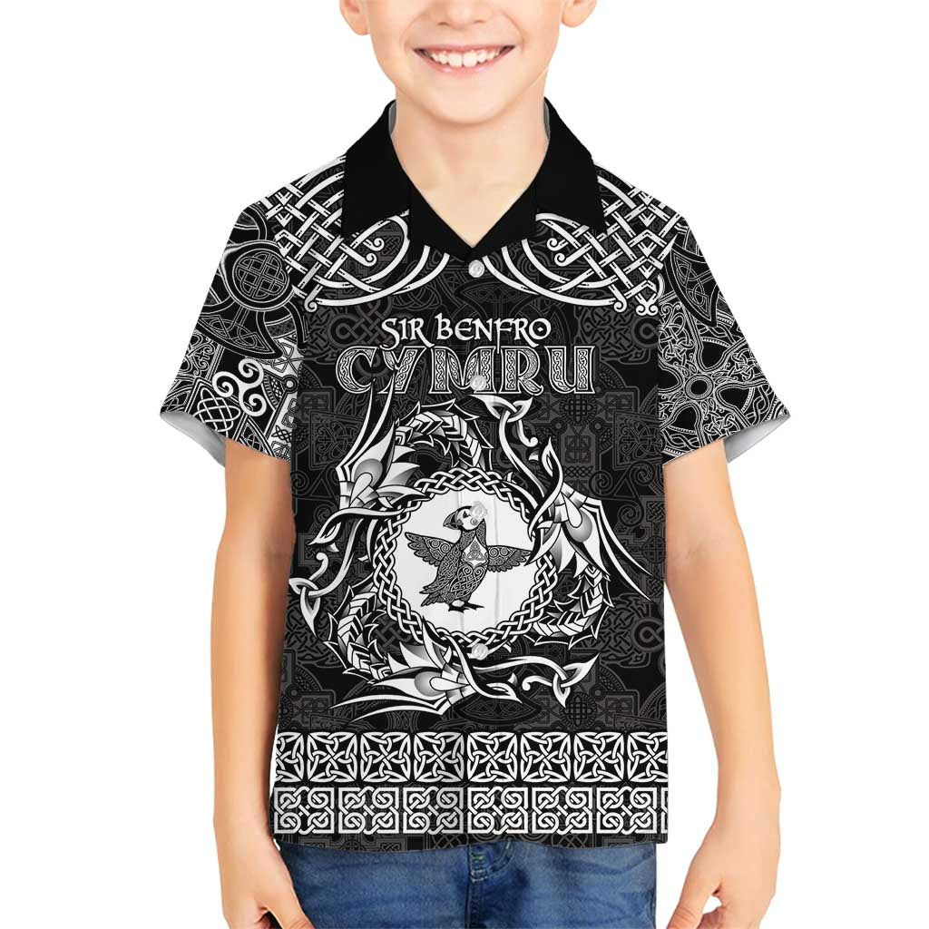 Personalized Pembrokeshire Sir Benfro Family Matching Off Shoulder Maxi Dress and Hawaiian Shirt Black Puffin Celtic-inspired - Wonder Print Shop