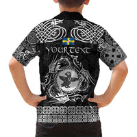 Personalized Pembrokeshire Sir Benfro Family Matching Off Shoulder Short Dress and Hawaiian Shirt Black Puffin Celtic-inspired - Wonder Print Shop