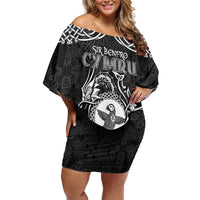 Personalized Pembrokeshire Sir Benfro Family Matching Off Shoulder Short Dress and Hawaiian Shirt Black Puffin Celtic-inspired - Wonder Print Shop