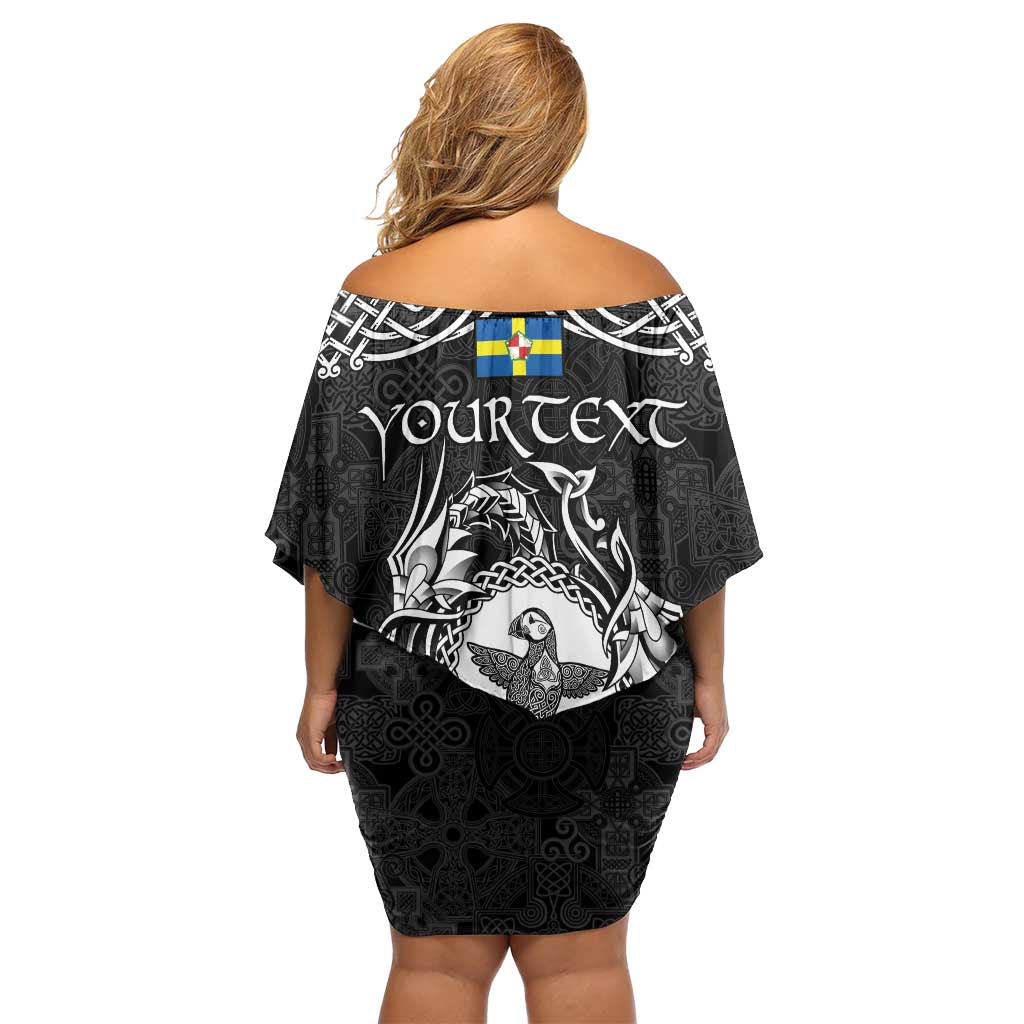 Personalized Pembrokeshire Sir Benfro Family Matching Off Shoulder Short Dress and Hawaiian Shirt Black Puffin Celtic-inspired - Wonder Print Shop