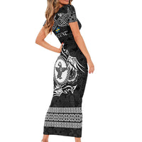 Personalized Pembrokeshire Sir Benfro Family Matching Short Sleeve Bodycon Dress and Hawaiian Shirt Black Puffin Celtic-inspired - Wonder Print Shop