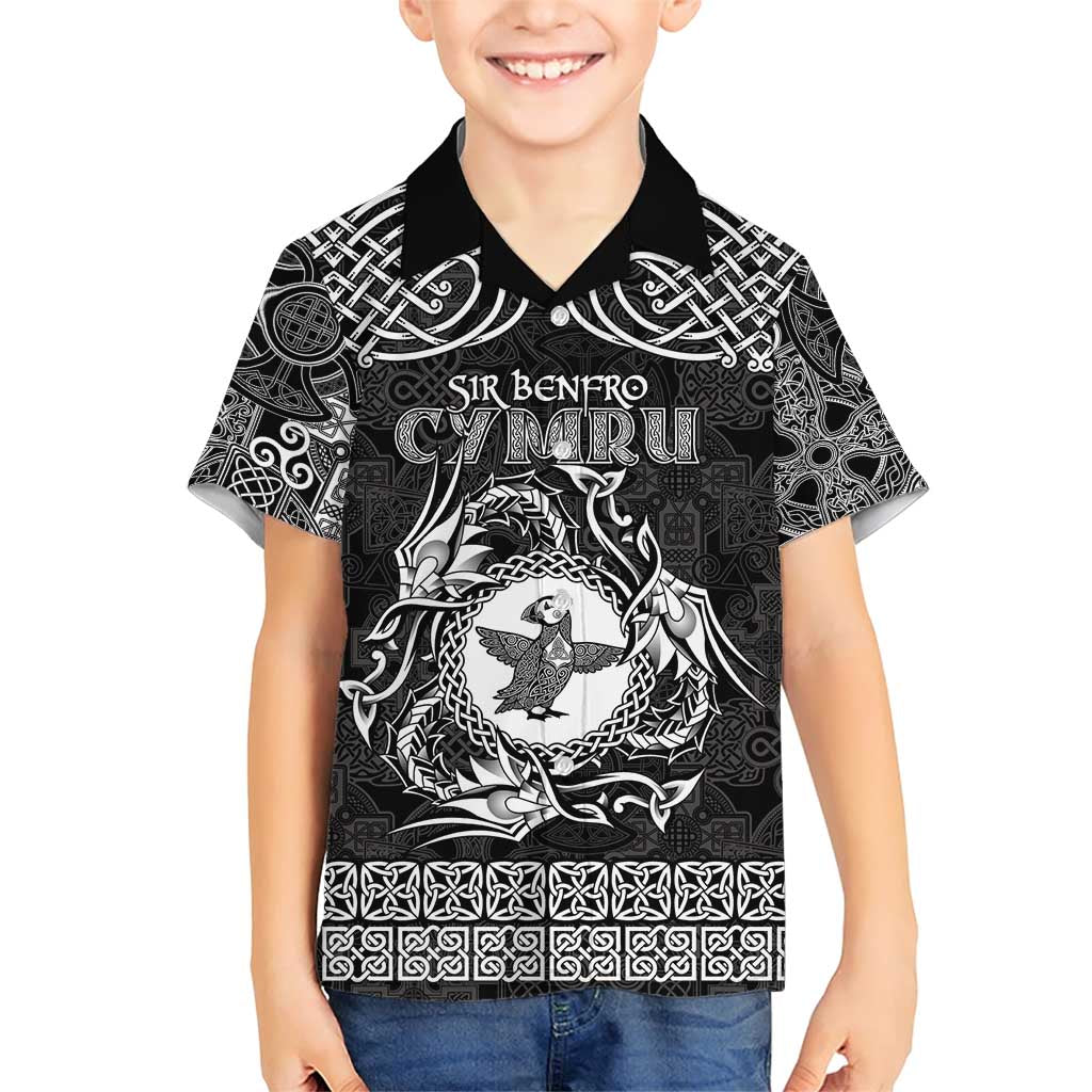 Personalized Pembrokeshire Sir Benfro Family Matching Short Sleeve Bodycon Dress and Hawaiian Shirt Black Puffin Celtic-inspired - Wonder Print Shop