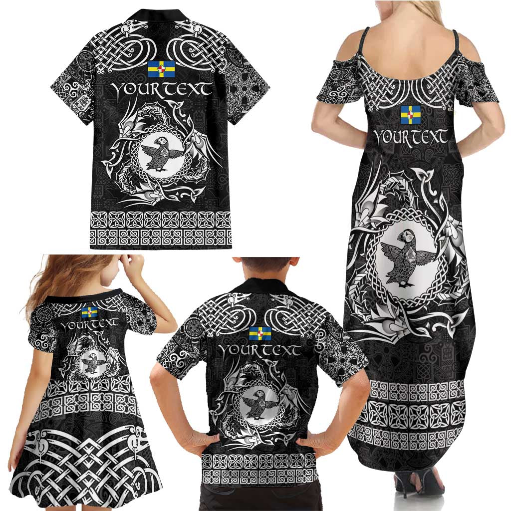 Personalized Pembrokeshire Sir Benfro Family Matching Summer Maxi Dress and Hawaiian Shirt Black Puffin Celtic-inspired - Wonder Print Shop