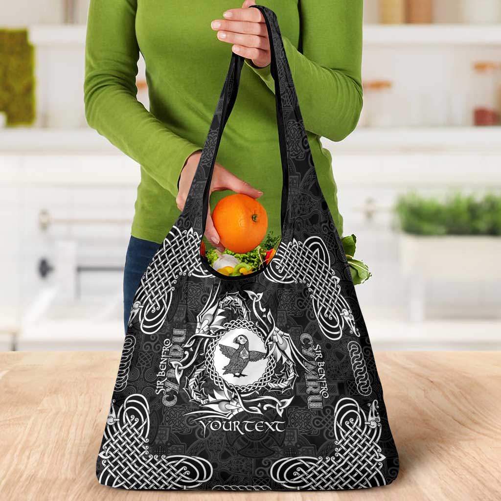 Personalized Pembrokeshire Sir Benfro Grocery Bag Black Puffin Celtic-inspired - Wonder Print Shop