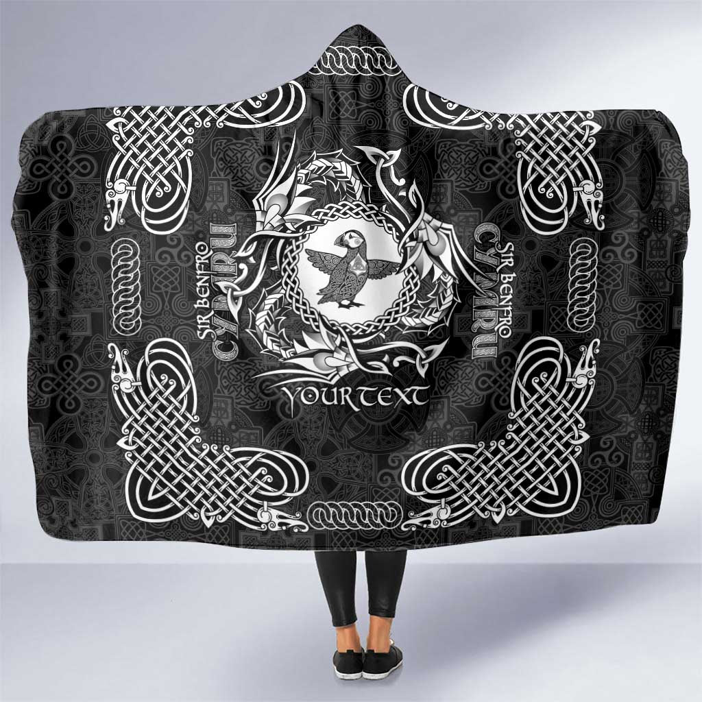 Personalized Pembrokeshire Sir Benfro Hooded Blanket Black Puffin Celtic-inspired - Wonder Print Shop