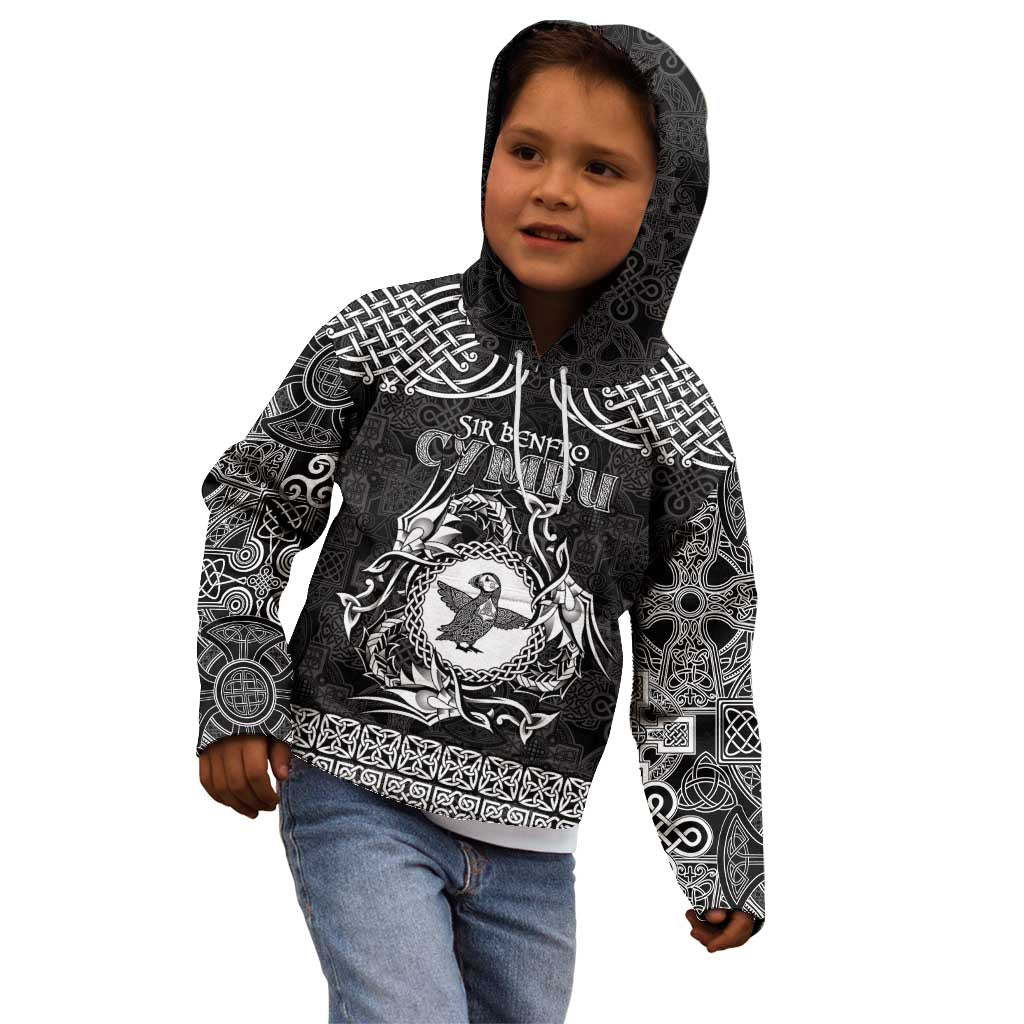 Personalized Pembrokeshire Sir Benfro Kid Hoodie Black Puffin Celtic-inspired - Wonder Print Shop