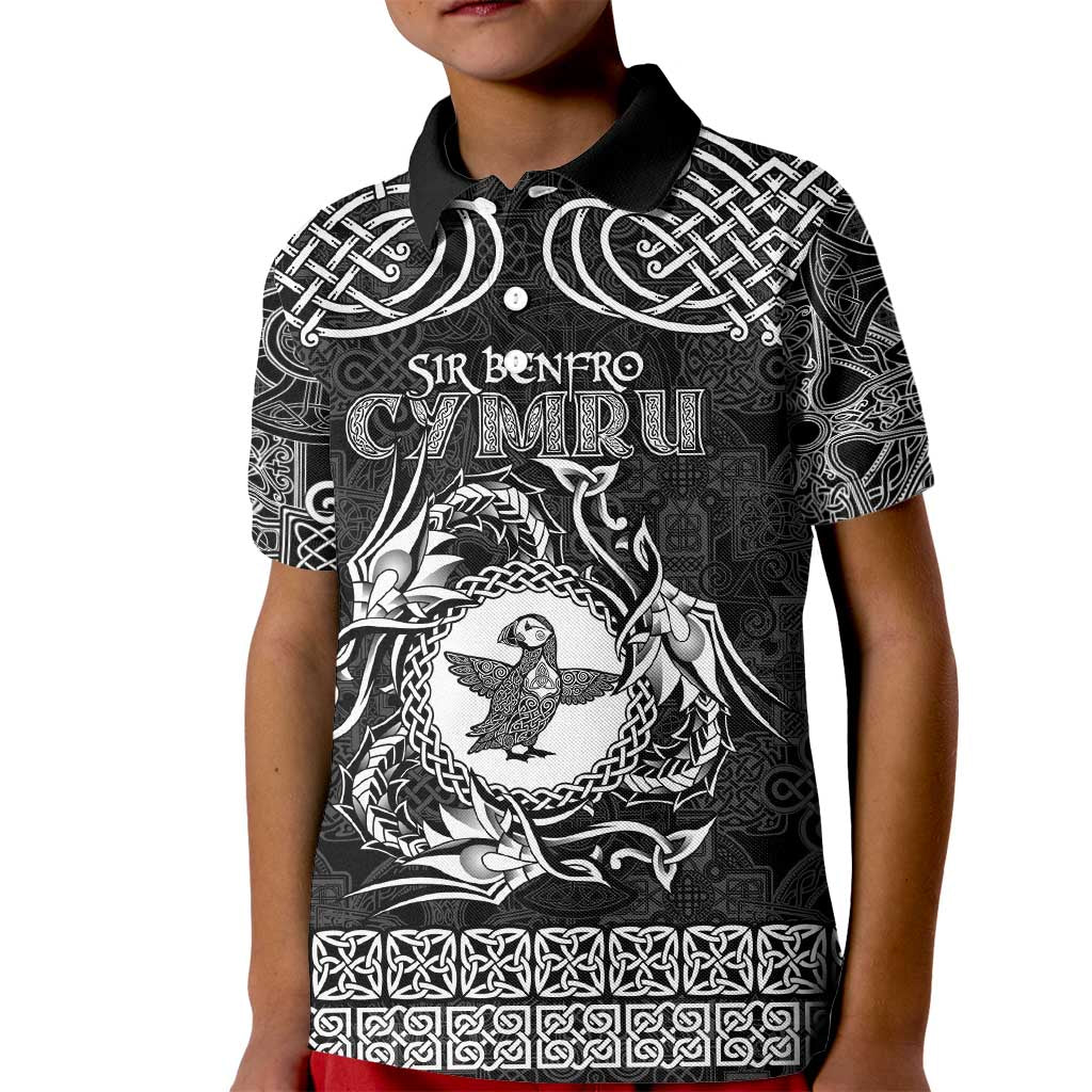 Personalized Pembrokeshire Sir Benfro Kid Polo Shirt Black Puffin Celtic-inspired - Wonder Print Shop