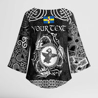 Personalized Pembrokeshire Sir Benfro Kimono Sleeve Blouse Black Puffin Celtic-inspired - Wonder Print Shop