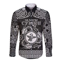 Personalized Pembrokeshire Sir Benfro Long Sleeve Button Shirt Black Puffin Celtic-inspired - Wonder Print Shop