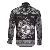 Personalized Pembrokeshire Sir Benfro Long Sleeve Button Shirt Black Puffin Celtic-inspired - Wonder Print Shop